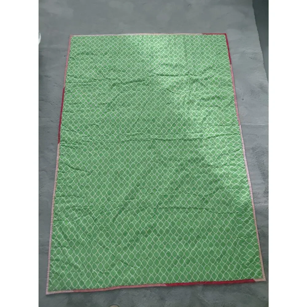 VTG Handmade Patchwork Quilt Cotton Floral Pink Green Cottagecore 45X62 Girly